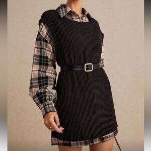 Plaid Layered Black Shirt Dress
